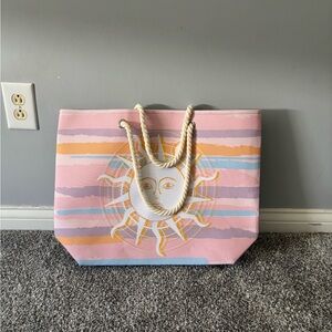 Pink and White Sun Design Tote Bag